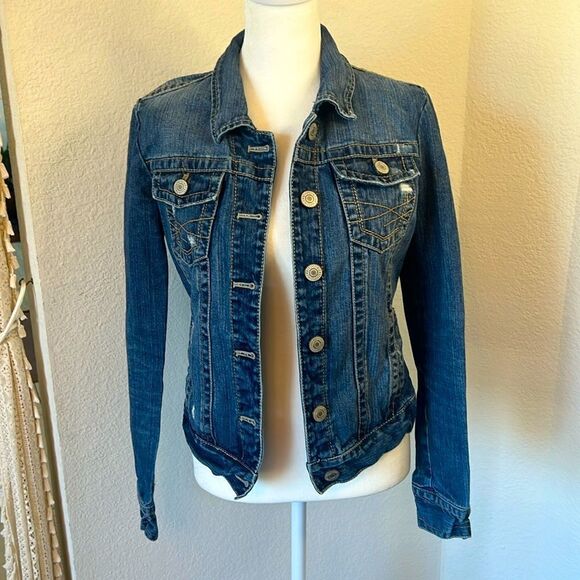 Aeropostale Women's Distressed Denim Long Sleeve Jacket ~ Size S/P - Picture 1 of 7